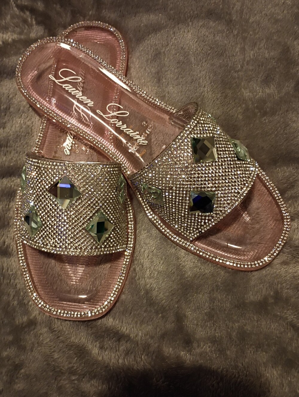 Lauren Lorraine Pink Jeweled Slide Sandals Size 6.5